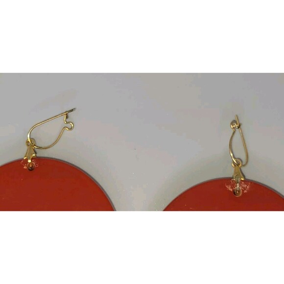 Vtg Bakelite Groovy Burnt Orange Oval Dangle Pierced Earrings Huge Retro Costume - Picture 3 of 5
